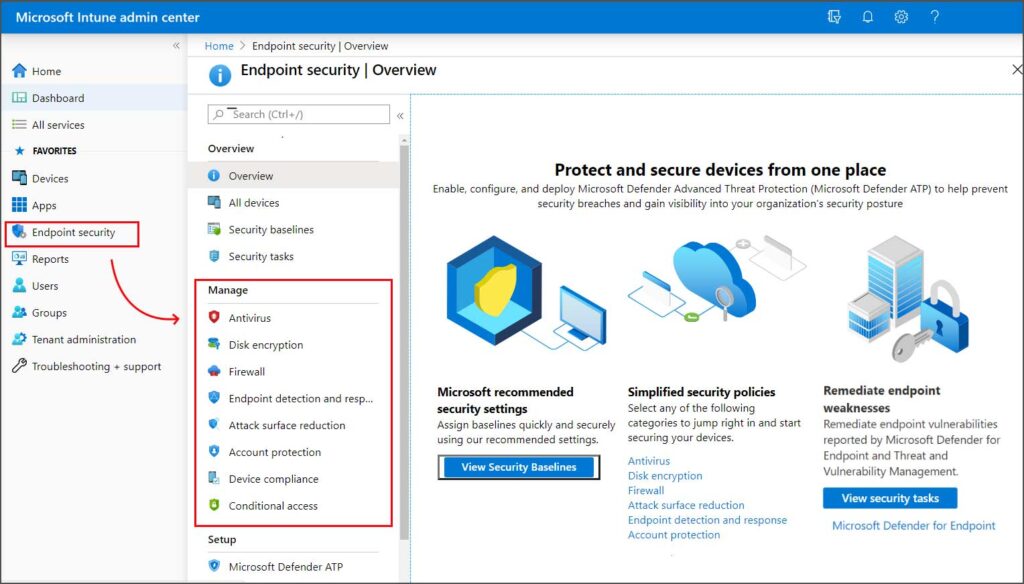 endpoint security policies, defender for endpoint protection